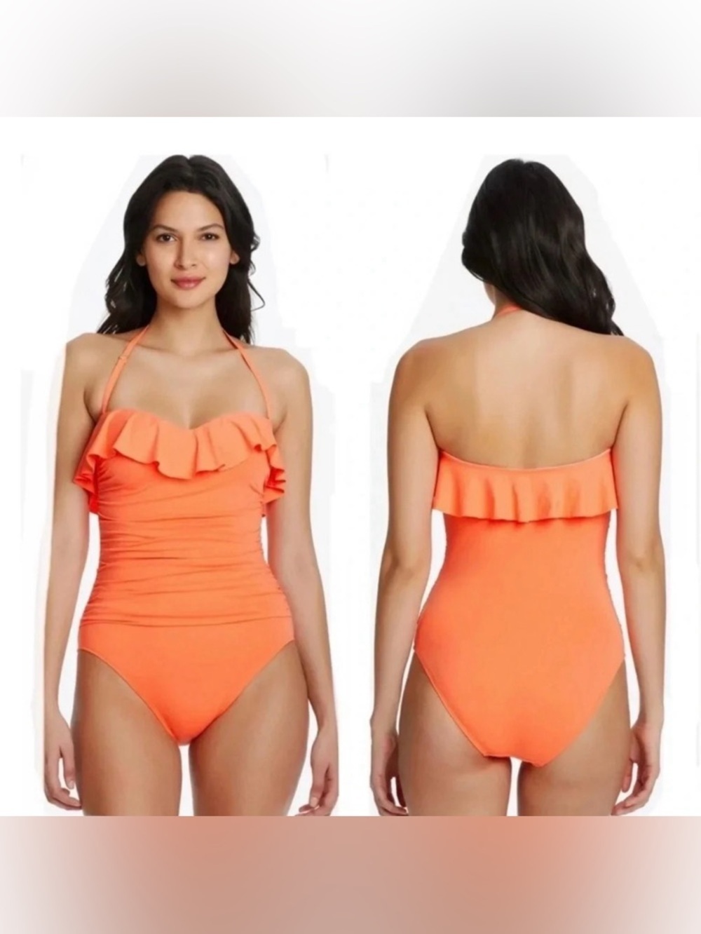 BLEU ROD BEATTIE KORE RUFFLED BANDEAU ONE PIECE SWIMSUIT SIZE 10